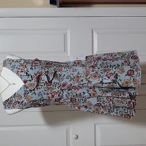 Teeze Me Ruffled Neck Faux Wrap Fully Lined Floral Back Zip Dress - Size 7